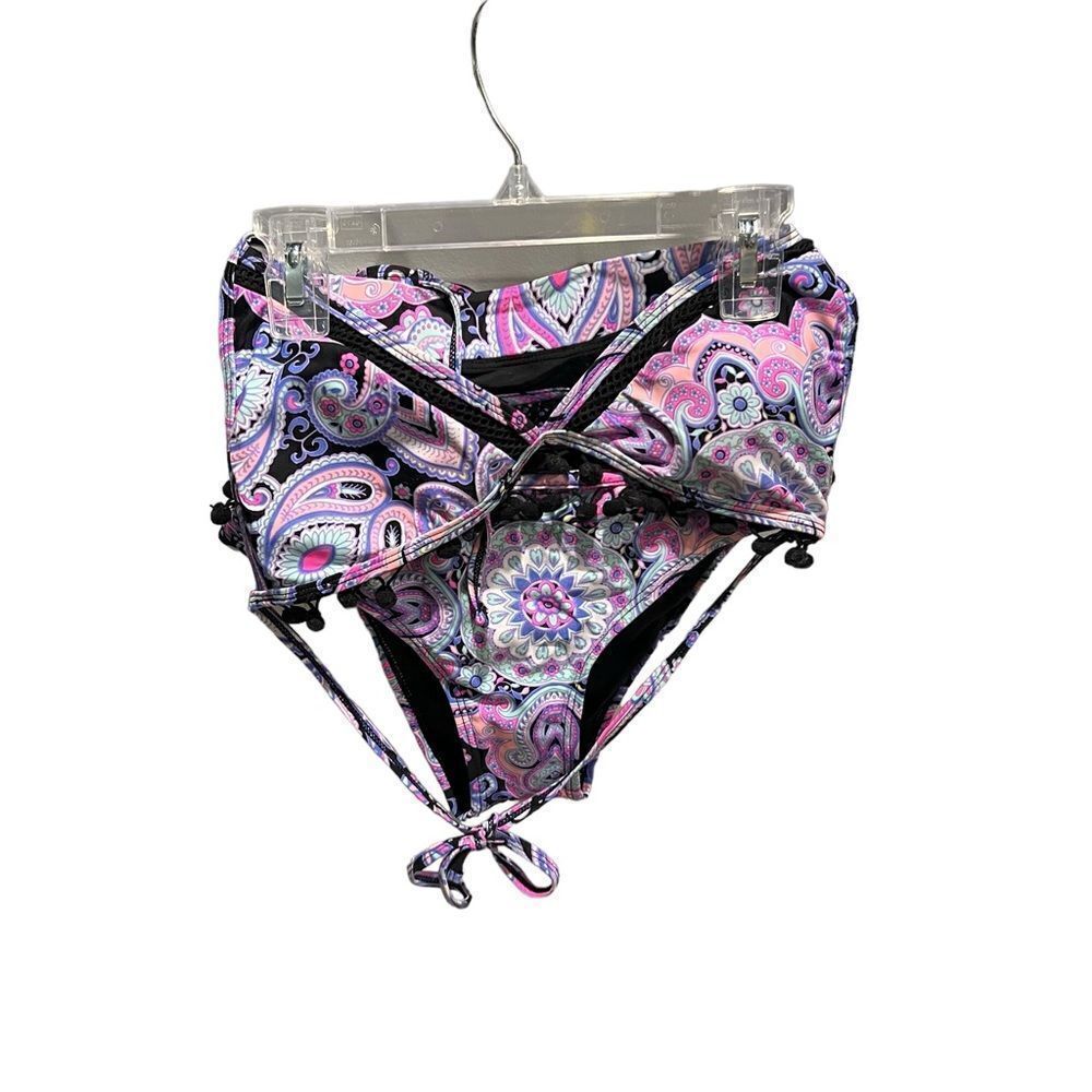 Black and pink paisley print string bikini size medium